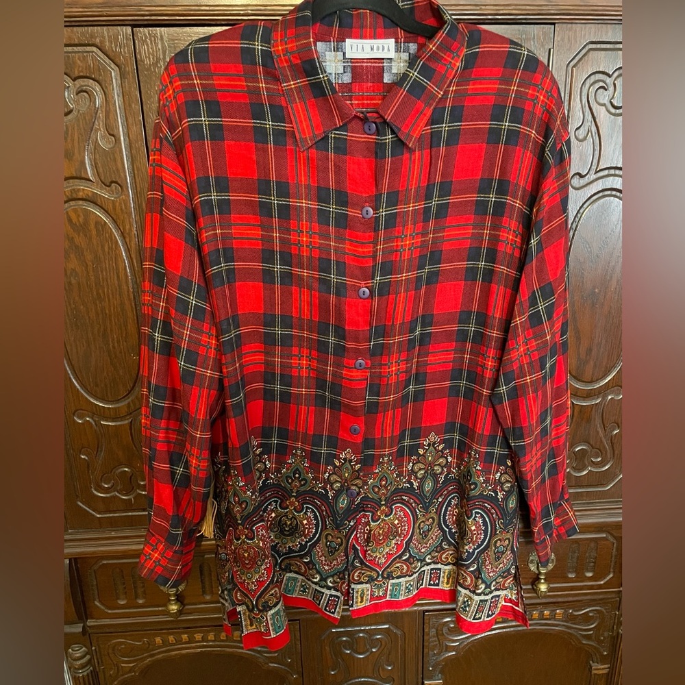 Vintage Red Tartan Blouse